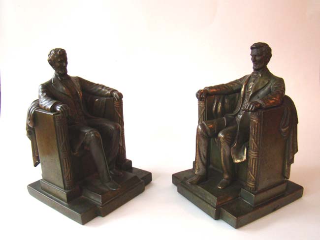 A pair of "Lincoln in the chair" bookends by Jennings Brothers circa 1925-1930